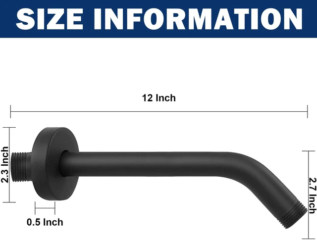 Alt view image 2 of 6 - Shower Arm with Flange, Made of 304 Stainless Steel Shower Extension Extender Pipe, Wall-Mounted for Fixed Bathroom Showerhead, Never Rust (12 Inch, Matte Black)