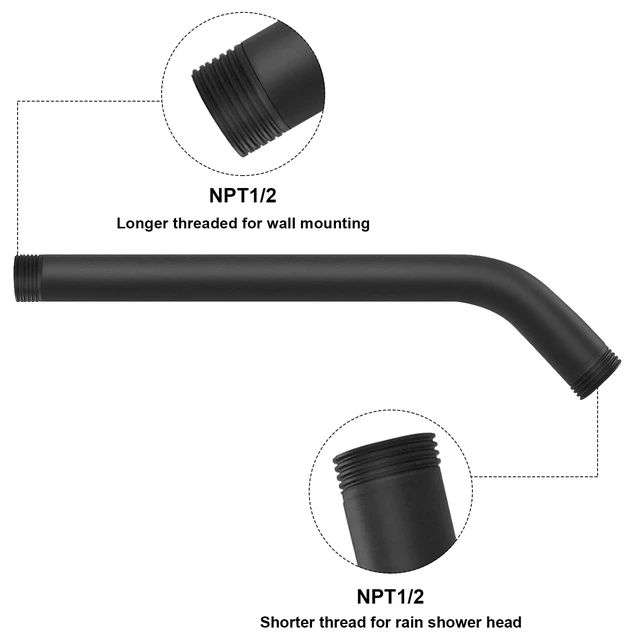 Alt view image 3 of 6 - Shower Arm with Flange, Made of 304 Stainless Steel Shower Extension Extender Pipe, Wall-Mounted for Fixed Bathroom Showerhead, Never Rust (12 Inch, Matte Black)