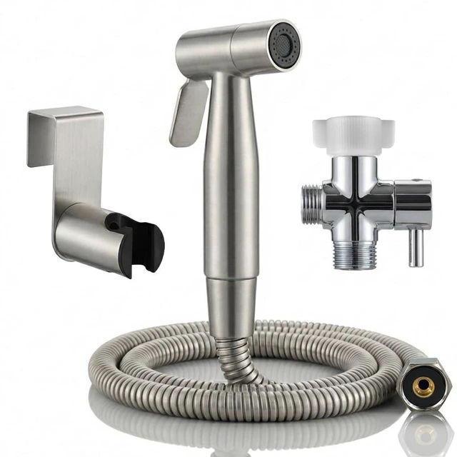 Main image of Handheld Bidet Sprayer for Toilet, Stainless Steel Metal Made Baby Cloth Diaper Spraying Kit, Bathroom Toilet Bidet Attachment Set for Bathing Pets and Feminine Hygiene, Brushed Nickel