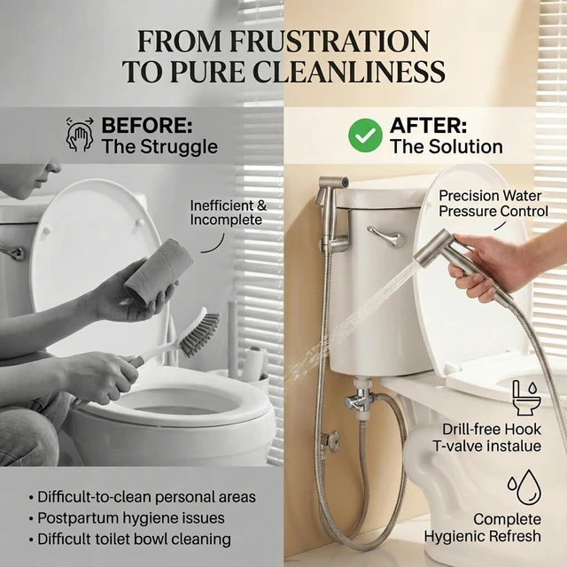 Alt view image 7 of 7 - Handheld Bidet Sprayer for Toilet, Stainless Steel Metal Made Baby Cloth Diaper Spraying Kit, Bathroom Toilet Bidet Attachment Set for Bathing Pets and Feminine Hygiene, Brushed Nickel