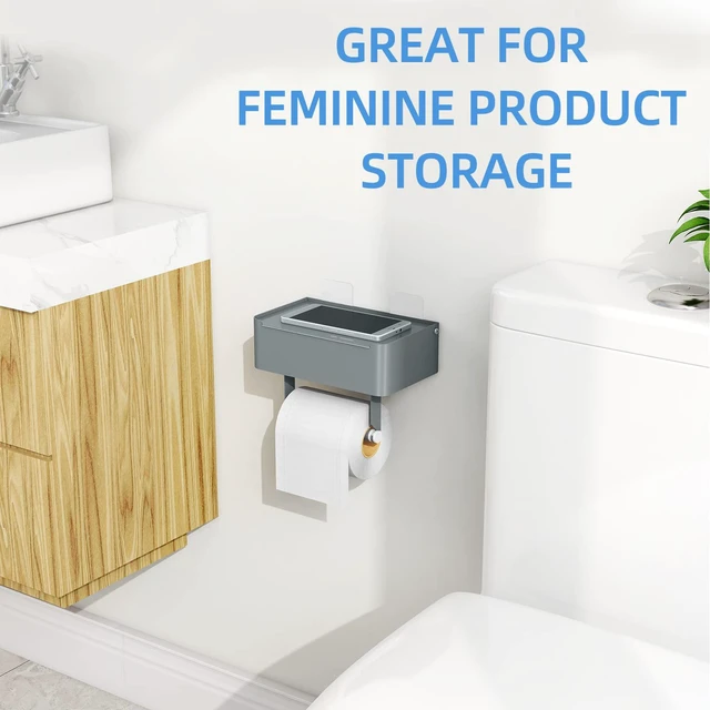 Alt view image 7 of 7 - Toilet Paper Holder, Toilet Paper Holder with Shelf, Grey Wall Mount, SUS304 Stainless Steel, Flushable Wipes Dispenser, Easy Installation, for Bathroom Wipe Storage