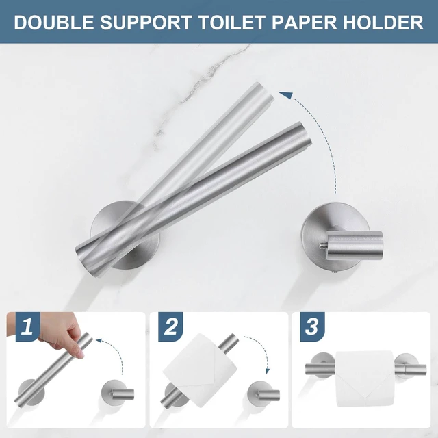 Alt view image 2 of 7 - Brushed Nickel Bathroom Hardware Accessories Set, 5 Pieces Round Towel Bar Set Toilet Paper Holder Towel Rail Set for Bathroom Stainless Steel Wall Mounted Bathroom Set,23.6 in