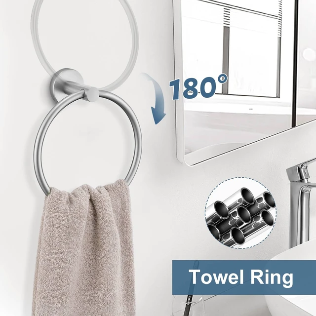 Alt view image 4 of 7 - Brushed Nickel Bathroom Hardware Accessories Set, 5 Pieces Round Towel Bar Set Toilet Paper Holder Towel Rail Set for Bathroom Stainless Steel Wall Mounted Bathroom Set,23.6 in
