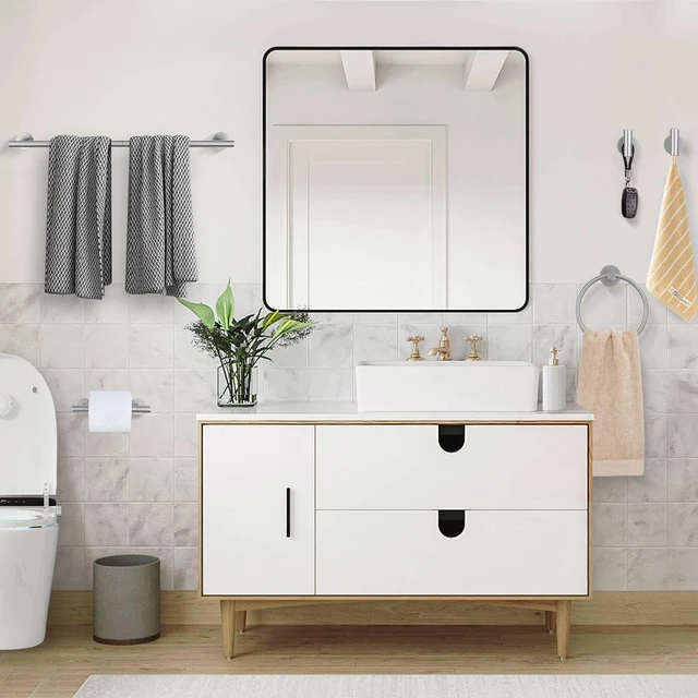 Alt view image 7 of 7 - Brushed Nickel Bathroom Hardware Accessories Set, 5 Pieces Round Towel Bar Set Toilet Paper Holder Towel Rail Set for Bathroom Stainless Steel Wall Mounted Bathroom Set,23.6 in