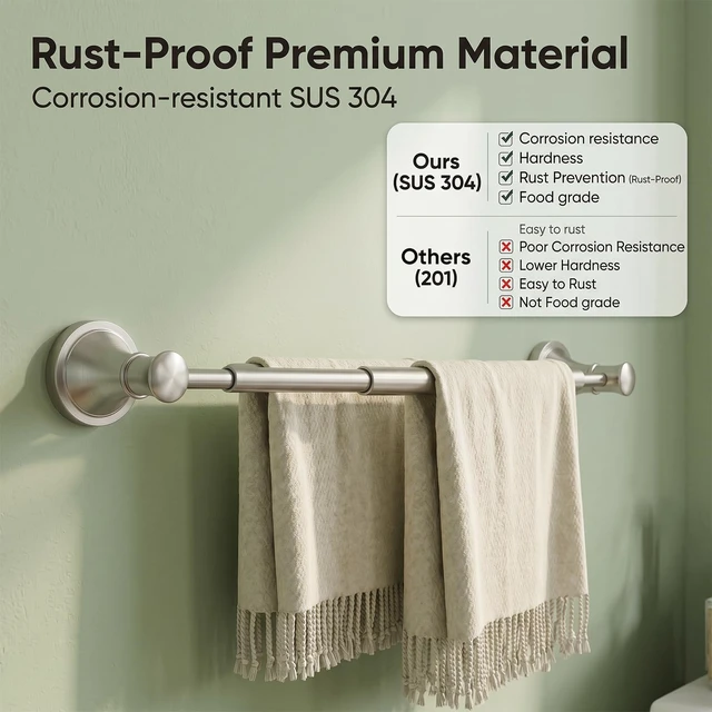 Alt view image 3 of 7 - Towel Racks for Bathroom Wall Mounted Bath Towel Bar Brushed Nickel Adjustable 16-26 In, Wall Mounted Towel Holder, Stainless Steel, Rustproof, Towel Bar Rod Hanger Hardware Accessories Hotel