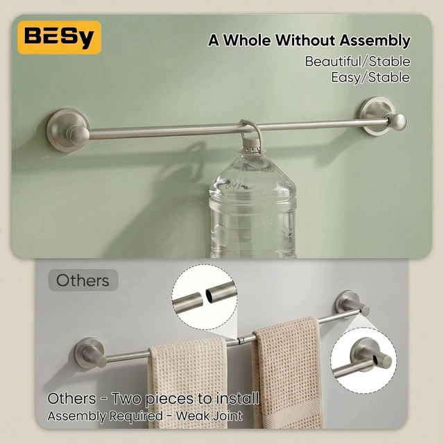 Alt view image 4 of 7 - Towel Racks for Bathroom Wall Mounted Bath Towel Bar Brushed Nickel Adjustable 16-26 In, Wall Mounted Towel Holder, Stainless Steel, Rustproof, Towel Bar Rod Hanger Hardware Accessories Hotel