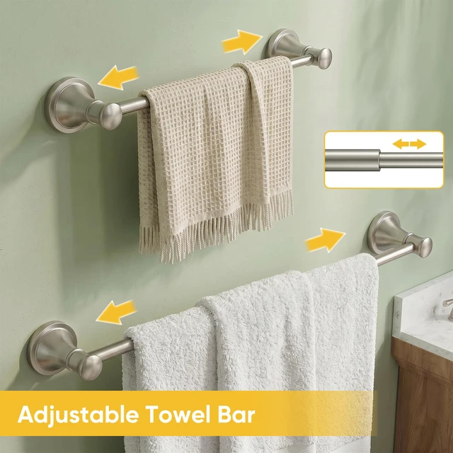 Alt view image 5 of 7 - Towel Racks for Bathroom Wall Mounted Bath Towel Bar Brushed Nickel Adjustable 16-26 In, Wall Mounted Towel Holder, Stainless Steel, Rustproof, Towel Bar Rod Hanger Hardware Accessories Hotel