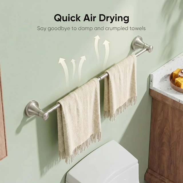 Alt view image 6 of 7 - Towel Racks for Bathroom Wall Mounted Bath Towel Bar Brushed Nickel Adjustable 16-26 In, Wall Mounted Towel Holder, Stainless Steel, Rustproof, Towel Bar Rod Hanger Hardware Accessories Hotel