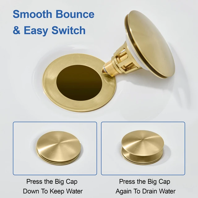 Alt view image 7 of 7 - Universal Bathroom Sink Stopper - Pop Up Sink Drain Stopper, Push Button Flixfilter Sink Drain Stopper Replacement, Wash Basin Drain Filter Plug Anti-Clogging Basket, Brushed Gold