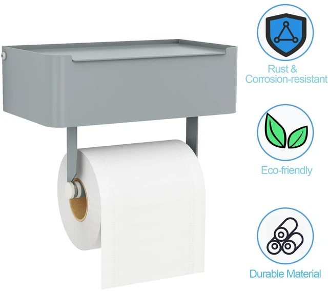 Alt view image 5 of 7 - Toilet Paper Holder, Toilet Paper Holder with Shelf, Grey Wall Mount, SUS304 Stainless Steel, Flushable Wipes Dispenser, Easy Installation, for Bathroom Wipe Storage