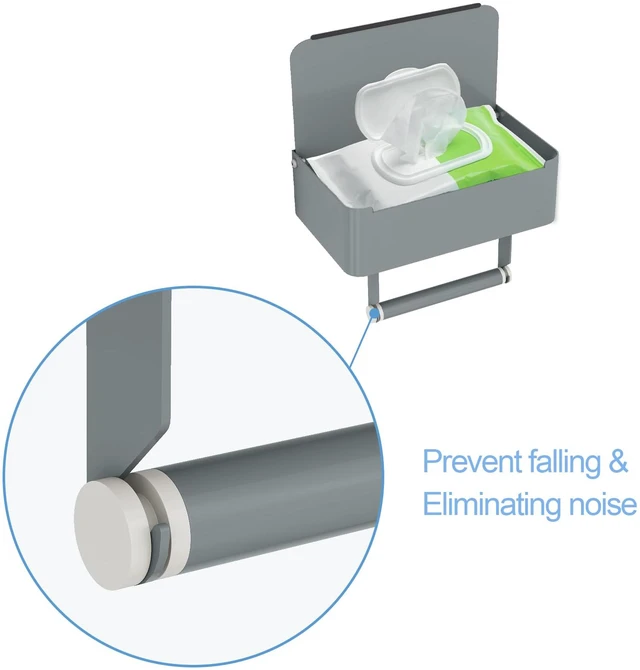 Alt view image 6 of 7 - Toilet Paper Holder, Toilet Paper Holder with Shelf, Grey Wall Mount, SUS304 Stainless Steel, Flushable Wipes Dispenser, Easy Installation, for Bathroom Wipe Storage