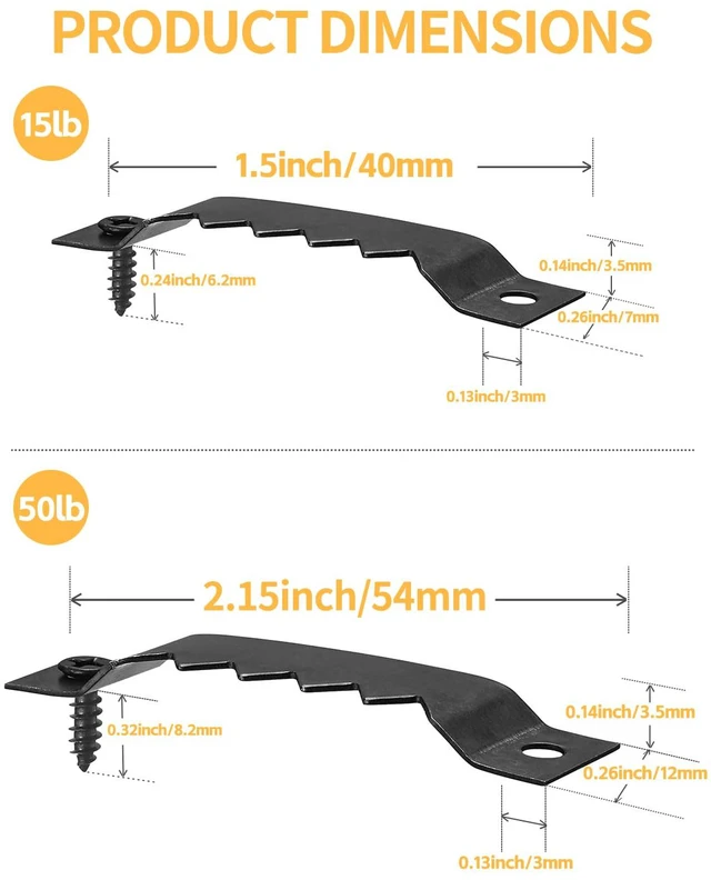 Alt view image 2 of 7 - 100 Pack 2 Sizes Sawtooth Picture Hangers, Small & Heavy Duty Wall Hanging Kit for Photo Frame Hooks, Art, Paintings, Canvas, Frames, Wall Decor and Picture Hanging Hardware