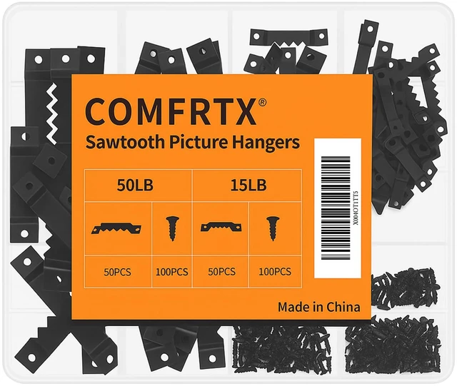 Main image of 100 Pack 2 Sizes Sawtooth Picture Hangers, Small & Heavy Duty Wall Hanging Kit for Photo Frame Hooks, Art, Paintings, Canvas, Frames, Wall Decor and Picture Hanging Hardware