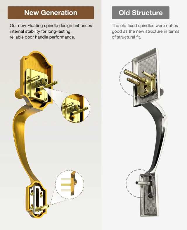 Alt view image 7 of 7 - Antique Brass Front Door Handle No Lock, Classic Exterior Door Handle, Entry Door Handle Reversible for Left & Right Hand Doors