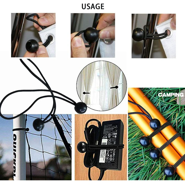 Alt view image 6 of 7 - 30 Pack Bungee Balls 9Inches Black Ball Bungee Heavy Duty Heavyweight Tarp Bungee Cords, Weather Resistant Tie Down Strap 4mm Thickness - for Camping, Tents, Cargo, Holding Wire and Hoses