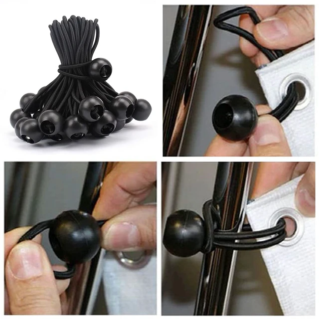 Alt view image 2 of 7 - 10 Sets of Bungee Balls and Tarp Clips Black 6 Inches Ball Bungee Cord Heavy Duty Lock Grip Clamps Shark Fasteners Holder for Camping Tents Cargo Pool Awning Car Cover Holding Wire Hoses