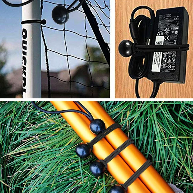 Alt view image 3 of 7 - 10 Sets of Bungee Balls and Tarp Clips Black 6 Inches Ball Bungee Cord Heavy Duty Lock Grip Clamps Shark Fasteners Holder for Camping Tents Cargo Pool Awning Car Cover Holding Wire Hoses