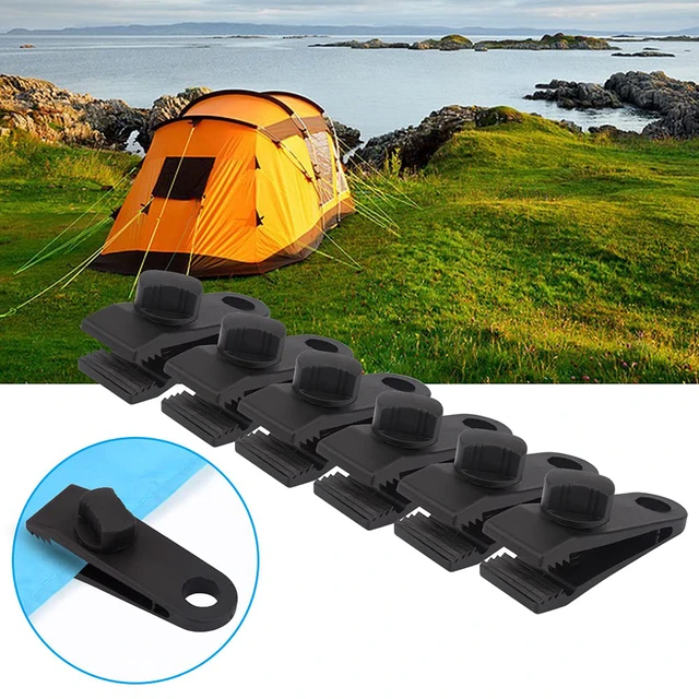 Alt view image 4 of 7 - 10 Sets of Bungee Balls and Tarp Clips Black 6 Inches Ball Bungee Cord Heavy Duty Lock Grip Clamps Shark Fasteners Holder for Camping Tents Cargo Pool Awning Car Cover Holding Wire Hoses