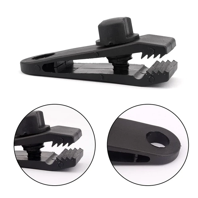 Alt view image 6 of 7 - 10 Sets of Bungee Balls and Tarp Clips Black 6 Inches Ball Bungee Cord Heavy Duty Lock Grip Clamps Shark Fasteners Holder for Camping Tents Cargo Pool Awning Car Cover Holding Wire Hoses