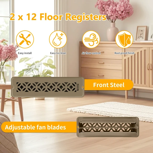 Alt view image 3 of 7 - 5 Pack Floor Vent Covers,Floor Register 2x12,Adjustable Decorative Vent Covers for Home Floor (2"X12"- 5pack)