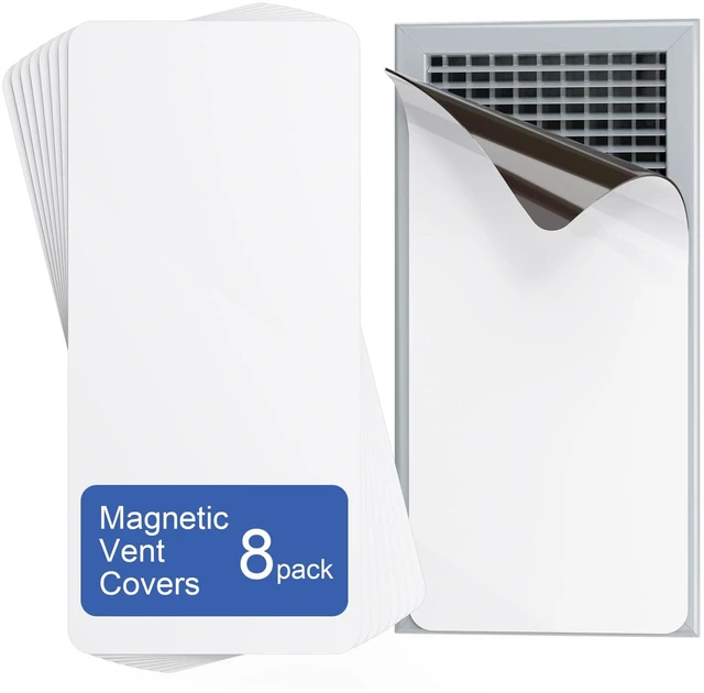 Main image of 8 Pack Magnetic Vent Covers 5.5"x12" Vent Cover for Home Floor Ceiling Fall-Off Preventing, Strong Magnetism, Cuttable, Airflow Blocking, Only for Metal Vent, Decorative, White, Home&RV