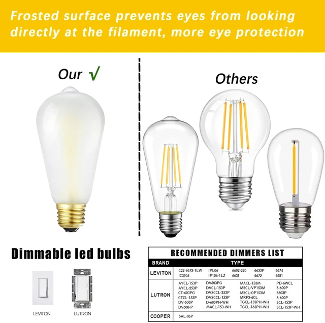 Alt view image 3 of 7 - Dimmable E26 LED Bulbs, 75W Frosted Edison Bulb,4000K Neutral White 8W light bulb Equal 75 watt Vintage Edison Bulb, ST58 Frosted Edison Bulbs with 90+ CRI,850LM,AC120V,6Pack