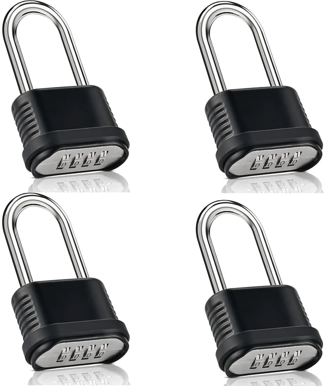 Main image of 4 Digit Heavy Duty Combination Lock - 105mm Long Shackle Weatherproof Combination Padlock, Outdoor Combo Lock for Storage Units, Gym Lockers, Fence Gates & Shed Doors - Black (4pcs)