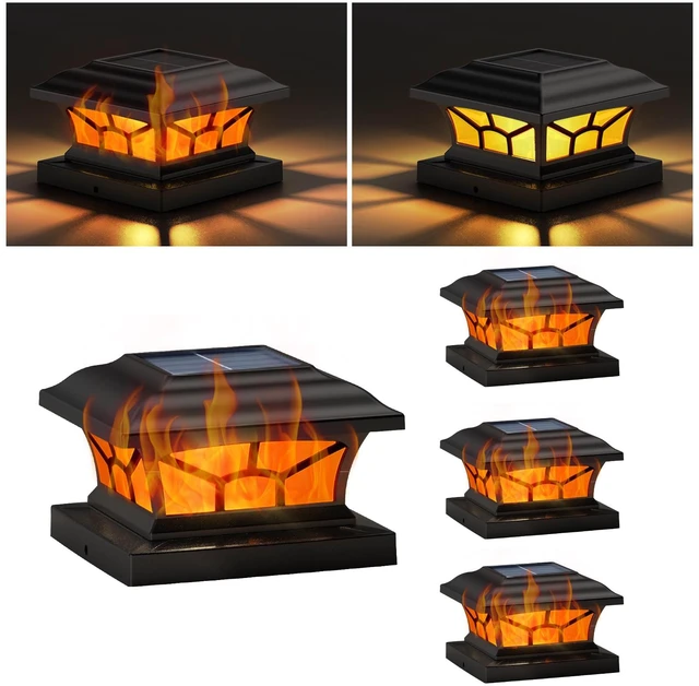 Main image of 4 Pack Solar Post Cap Lights Outdoor, Flickering Flame & Warm White Fits 4x4, 5x5, 6x6 Wooden & Vinyl Posts,Fence Deck Post Lights,Edison-style bulb