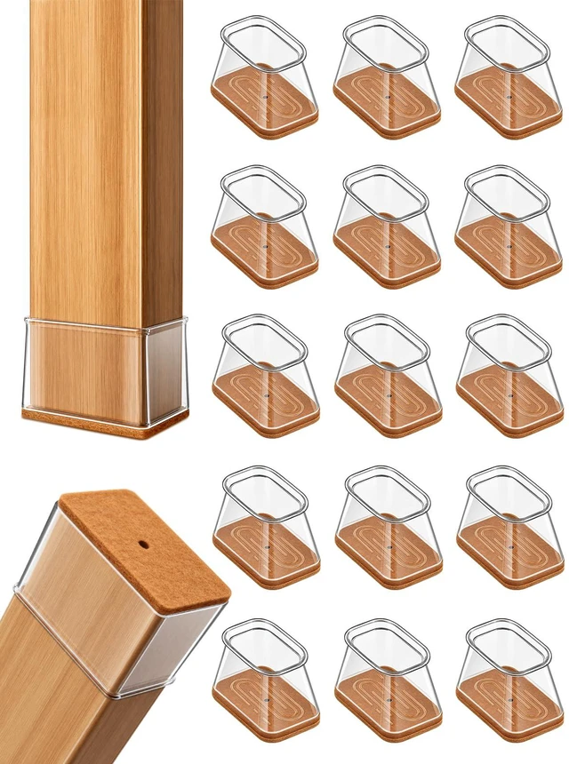 Main image of Chair Leg Floor Protectors Rectangle Caps Covers Furniture Pads 24Pcs Clear Silicone Felt Chair Sliders for Hardwood Floors Protect the Floor from Scratches(Fit:L 1.5" to 2", W 1" to1-3/8)