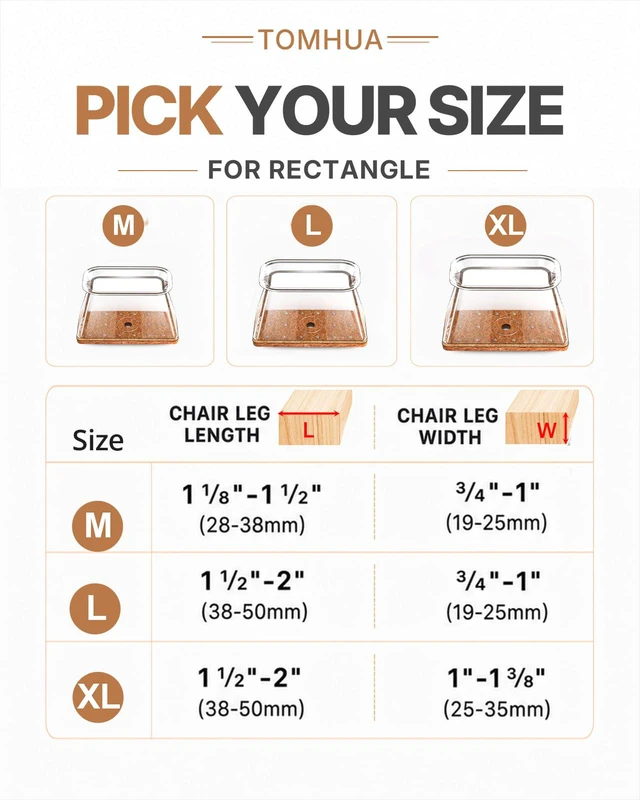 Alt view image 2 of 6 - Chair Leg Floor Protectors Rectangle Caps Covers Furniture Pads 24Pcs Clear Silicone Felt Chair Sliders for Hardwood Floors Protect the Floor from Scratches(Fit:L 1.5"-2",W 0.75"-1")