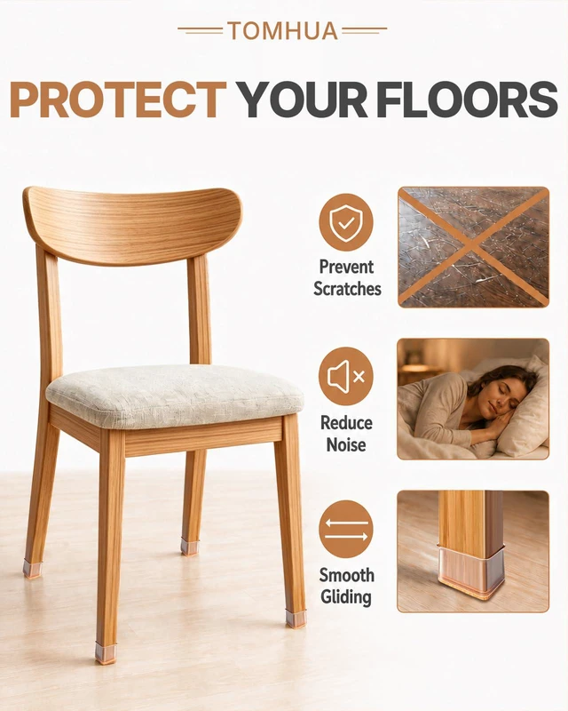 Alt view image 3 of 6 - Chair Leg Floor Protectors Rectangle Caps Covers Furniture Pads 24Pcs Clear Silicone Felt Chair Sliders for Hardwood Floors Protect the Floor from Scratches(Fit:L 1.5"-2",W 0.75"-1")
