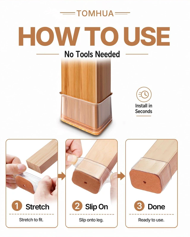 Alt view image 4 of 6 - Chair Leg Floor Protectors Rectangle Caps Covers Furniture Pads 24Pcs Clear Silicone Felt Chair Sliders for Hardwood Floors Protect the Floor from Scratches(Fit:L 1.5"-2",W 0.75"-1")