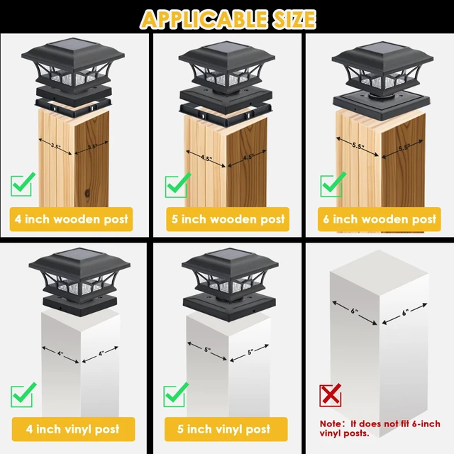 Alt view image 2 of 7 - 4 Pack Solar Post Cap Lights Outdoor Waterproof, Dual Light, Black Fits 4x4, 5x5, 6x6 Wooden & Vinyl Posts,Warm & Cool White Light Modes, Fence Deck Post Lights,Edison-style bulb