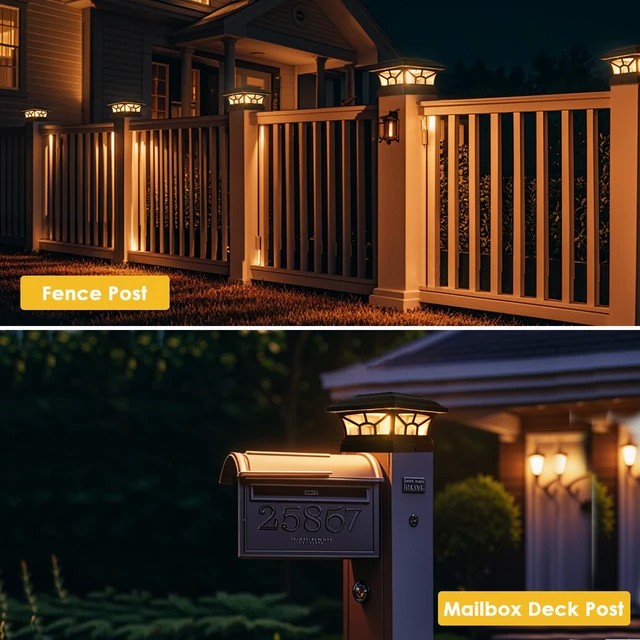 Alt view image 7 of 7 - 4 Pack Solar Post Cap Lights Outdoor Waterproof, Dual Light, Black Fits 4x4, 5x5, 6x6 Wooden & Vinyl Posts,Warm & Cool White Light Modes, Fence Deck Post Lights,Edison-style bulb