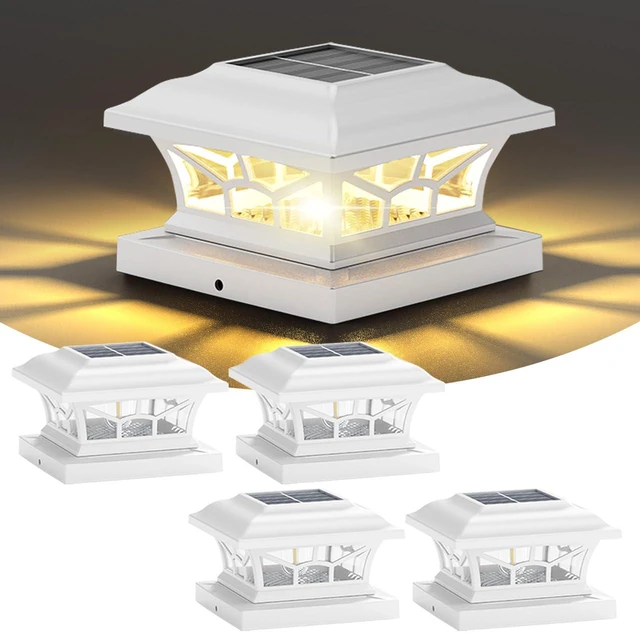 Main image of 4 Pack Solar Post Cap Lights Outdoor Waterproof, Dual Light, White Fits 4x4, 5x5, 6x6 Wooden & Vinyl Posts,Warm & Cool White Light Modes, Fence Deck Post Lights,Edison-style bulb