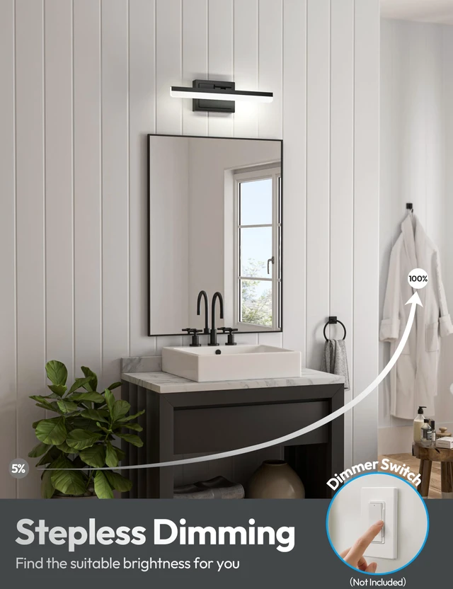 Alt view image 4 of 7 - Modern Bathroom Vanity Light 15.7 inch, 20W Dimmable 5CCT Led Bathroom Light Fixture Over Mirror, Black Bar Vanity Light for Bathrooms Mirror Cabinets Bedroom-ETL Certificated
