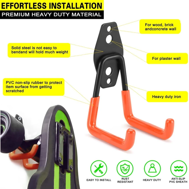 Alt view image 2 of 7 - 10 Pack Garage Hooks Heavy Duty Storage Organizer Wall Mount Power and Garden Tool Hangers, for Hanging Ladders, Ropes, Hose, Bulk Items