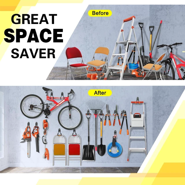 Alt view image 4 of 7 - 10 Pack Garage Hooks Heavy Duty Storage Organizer Wall Mount Power and Garden Tool Hangers, for Hanging Ladders, Ropes, Hose, Bulk Items
