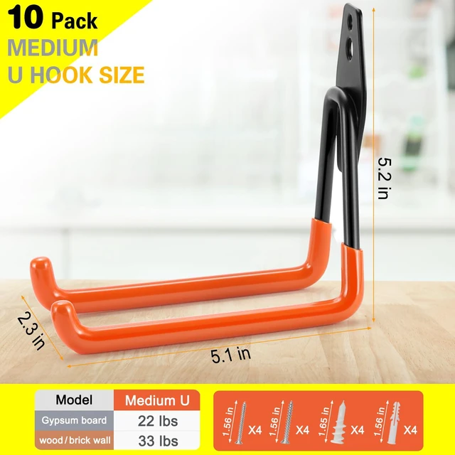 Alt view image 3 of 7 - 10 Pack Garage Hooks Heavy Duty Storage Organizer Wall Mount Power and Garden Tool Hangers, for Hanging Ladders, Ropes, Hose, Bulk Items
