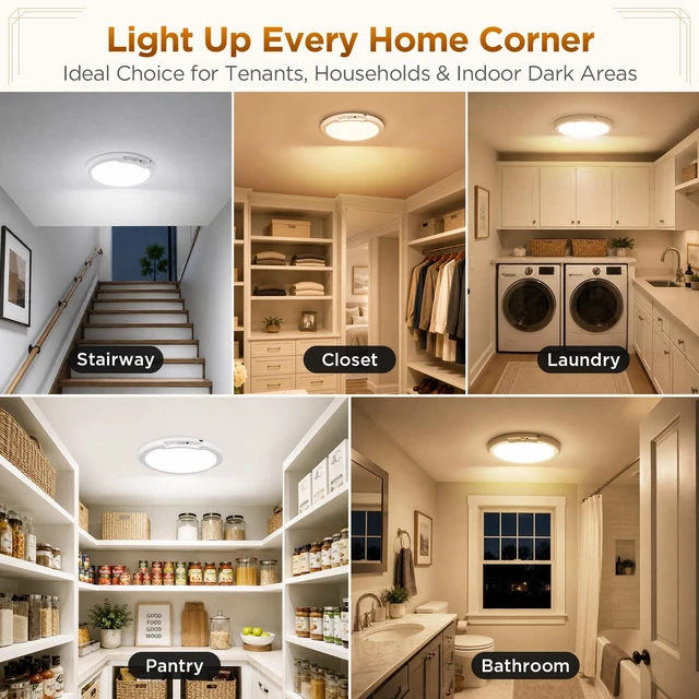 Alt view image 7 of 7 - Rechargeable Ceiling Light 4 Pack, Magnetic Battery Operated Ceiling Light Wireless Motion Sensor Dimmable Led Ceiling Lights With 3 Colors for Closet Shower Stairs Hallway Shed Pantry Laundry