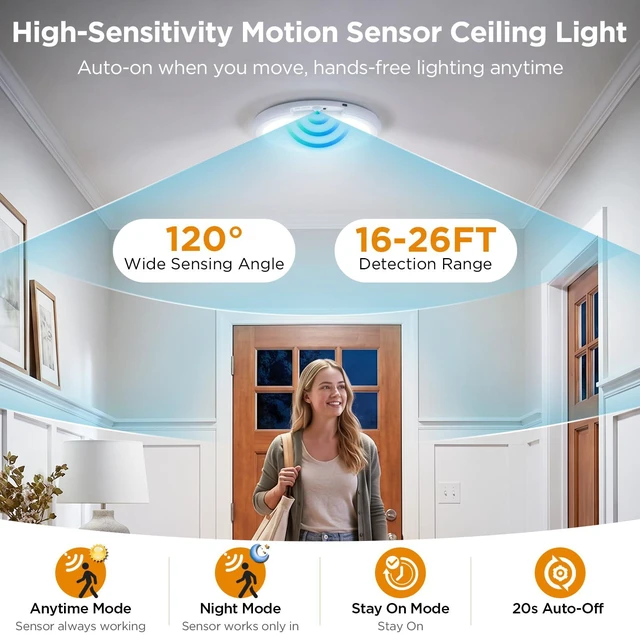 Alt view image 3 of 7 - Rechargeable Ceiling Light 4 Pack, Magnetic Battery Operated Ceiling Light Wireless Motion Sensor Dimmable Led Ceiling Lights With 3 Colors for Closet Shower Stairs Hallway Shed Pantry Laundry