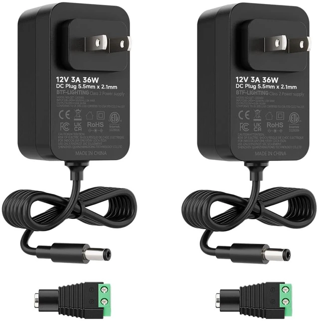 Main image of DC12V 3A 36W LED Driver 2 Pack, Class 2 Transformer 100-240V AC to 12V DC 36W Converter, Over Voltage Protection, Short Circuit Protection