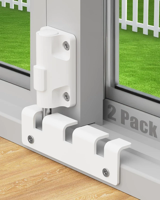 Main image of Sliding Glass Door Lock 2 Pack Sliding Door Lock Security bar Slider Safety Lock Horizontal Keyless Patio Foot Locks for Front Door Latch Stoppers from Inside Bedroom Apartment Essentials