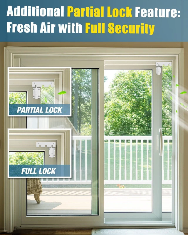 Alt view image 2 of 6 - Sliding Glass Door Lock 2 Pack Sliding Door Lock Security bar Slider Safety Lock Horizontal Keyless Patio Foot Locks for Front Door Latch Stoppers from Inside Bedroom Apartment Essentials