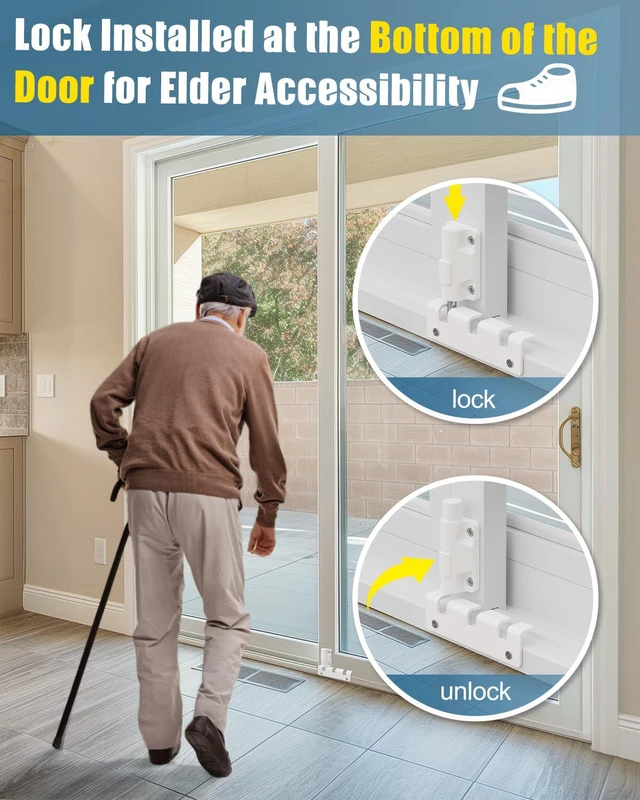 Alt view image 3 of 6 - Sliding Glass Door Lock 2 Pack Sliding Door Lock Security bar Slider Safety Lock Horizontal Keyless Patio Foot Locks for Front Door Latch Stoppers from Inside Bedroom Apartment Essentials