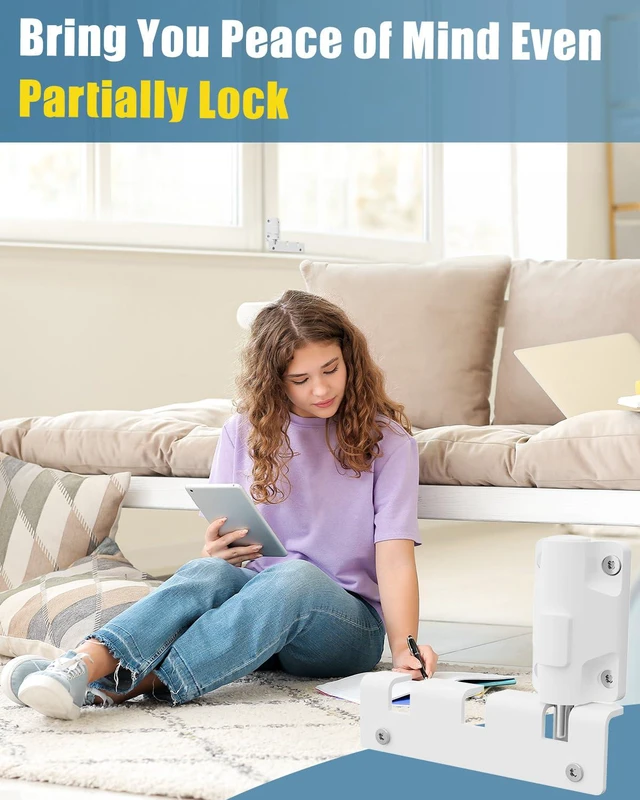 Alt view image 4 of 6 - Sliding Glass Door Lock 2 Pack Sliding Door Lock Security bar Slider Safety Lock Horizontal Keyless Patio Foot Locks for Front Door Latch Stoppers from Inside Bedroom Apartment Essentials