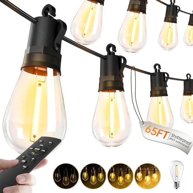 Main image of Outdoor String Lights Patio LED - Light Outside Waterproof S14 Porch Lighting Edison Plastic Bulb Pergola Hanging Balcony Connectable Backyard Yard Gazebo Party Garden Bistro 20M 65FT