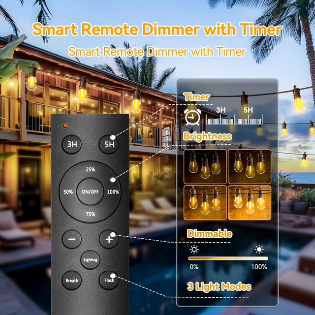Alt view image 3 of 6 - Outdoor String Lights Patio LED - Light Outside Waterproof S14 Porch Lighting Edison Plastic Bulb Pergola Hanging Balcony Connectable Backyard Yard Gazebo Party Garden Bistro 20M 65FT