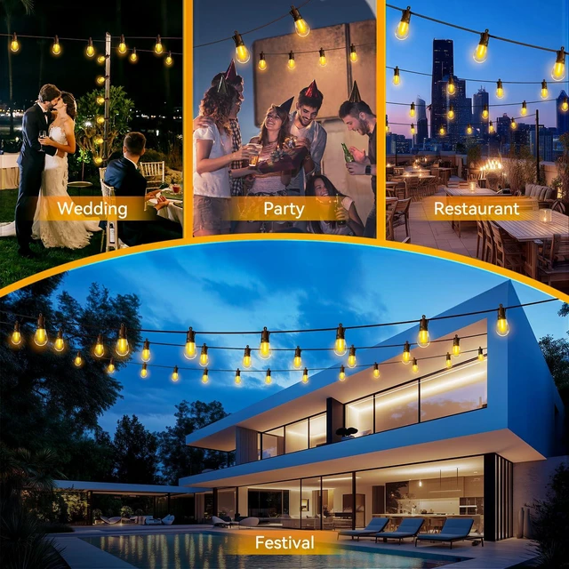 Alt view image 5 of 6 - Outdoor String Lights Patio LED - Light Outside Waterproof S14 Porch Lighting Edison Plastic Bulb Pergola Hanging Balcony Connectable Backyard Yard Gazebo Party Garden Bistro 20M 65FT