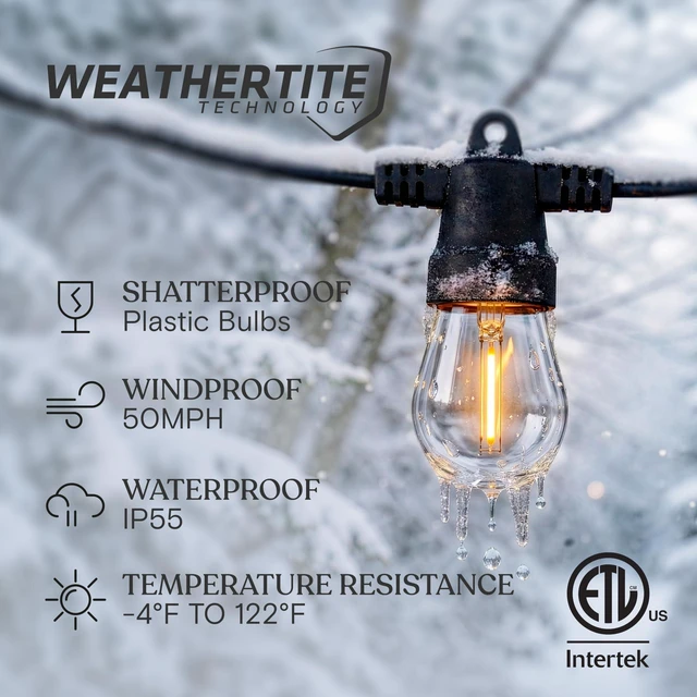 Alt view image 4 of 7 - Ambience Hybrid Outdoor String Lights - Dual Plug and Solar Powered Waterproof LED Light String for Outside - 27 Ft, Dimmable 4W, Soft White Edison Bulbs for Camping, Patio, Cafe, Yard